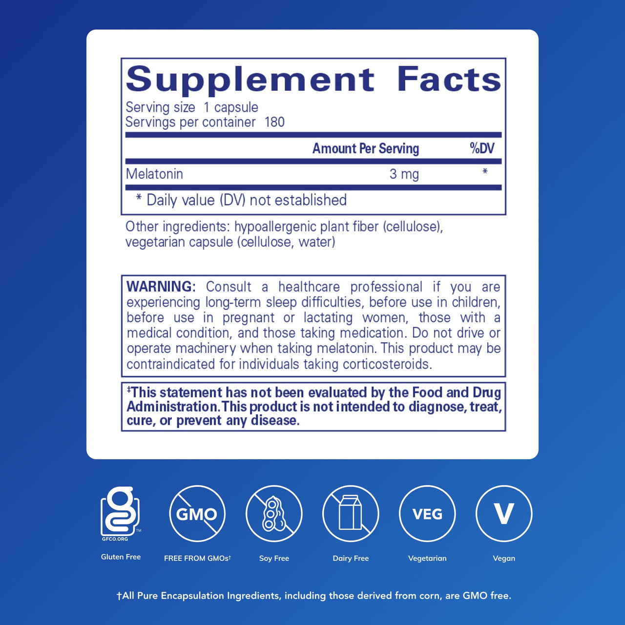 Pure Encapsulations Melatonin 3 mg - Antioxidant Supplement to Support Natural Sleeping & Relief of Occasional Sleeplessness - for Natural Sleep Support* - 180 Capsules