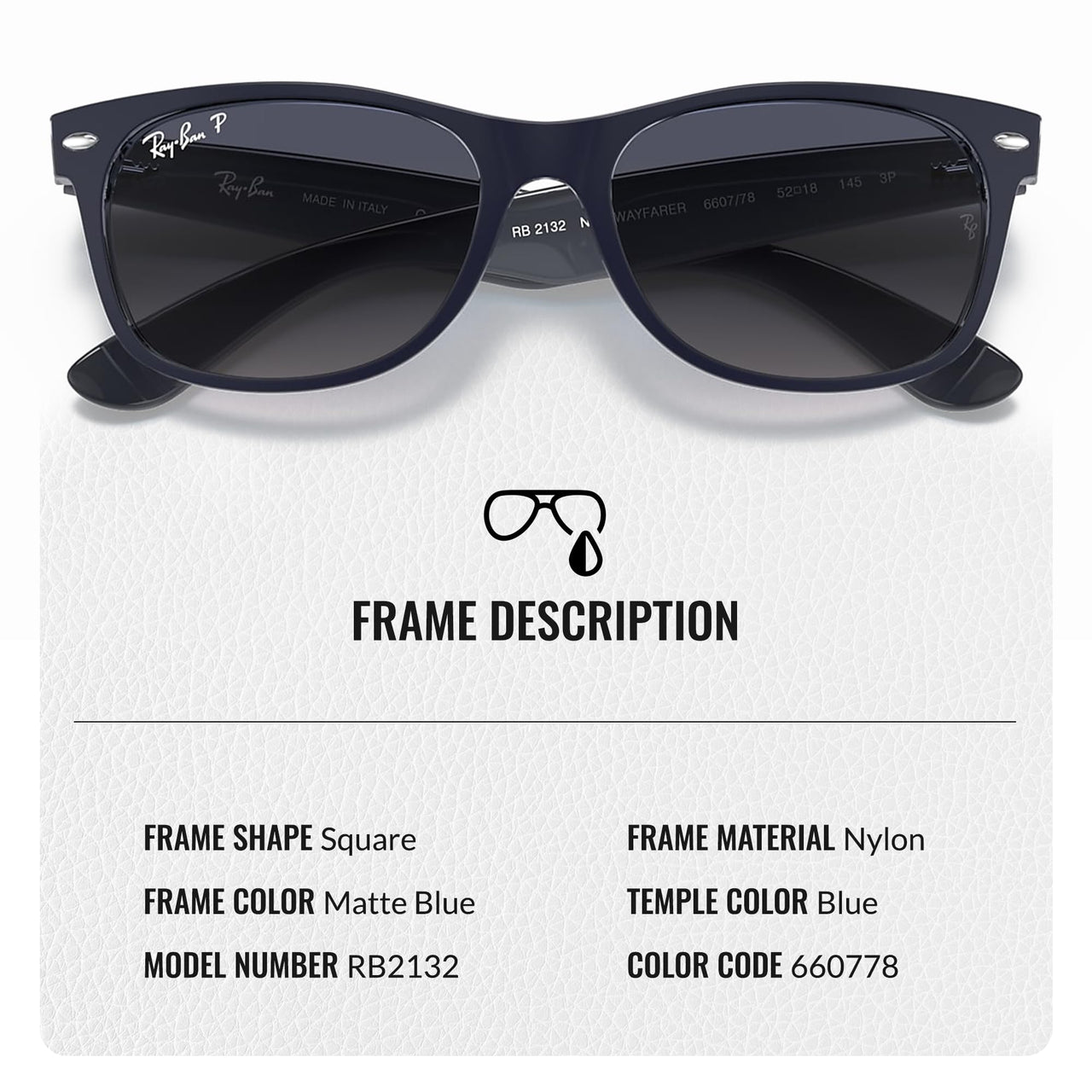 Ray-Ban RB2132 New Wayfarer Classic Polarized Square Shape Sunglasses for Men and Women- Timeless Classic Sun Glasses with Modern Elegance - Premium UV Protection - Designer Men's & Women's Sunglasses