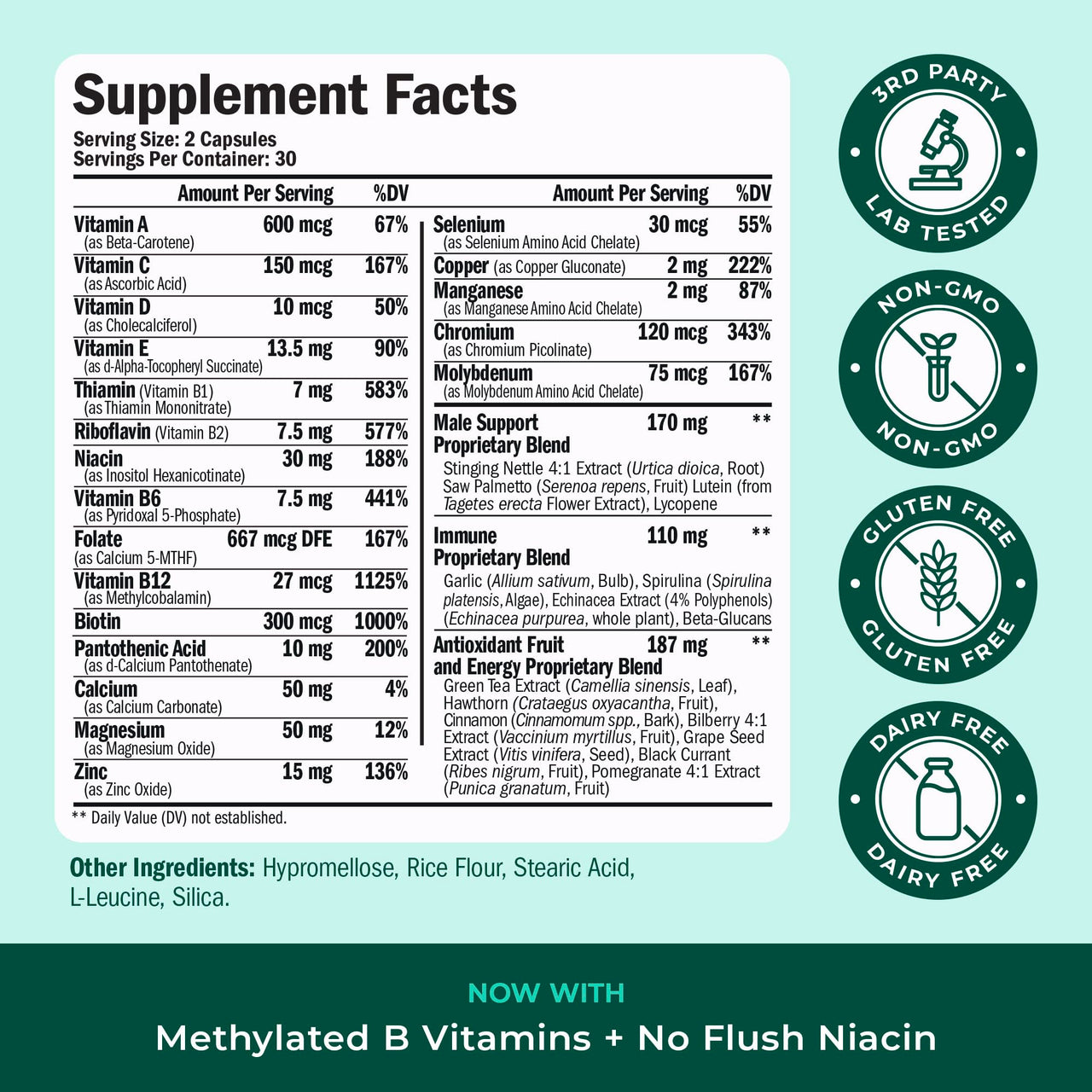 Multivitamin for Men with Methylated Vitamins and Chelated Minerals for Energy, Focus and Immune Health – Premium Daily Mens Multivitamins & Multiminerals – 60 Capsules