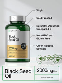 Thumbnail for Horbaach Black Seed Oil Cold Pressed Softgel Capsules | 2000mg | 120 Count | Supplement with Omega 6 and 9 | Nigella Sativa | Non-GMO and Gluten Free