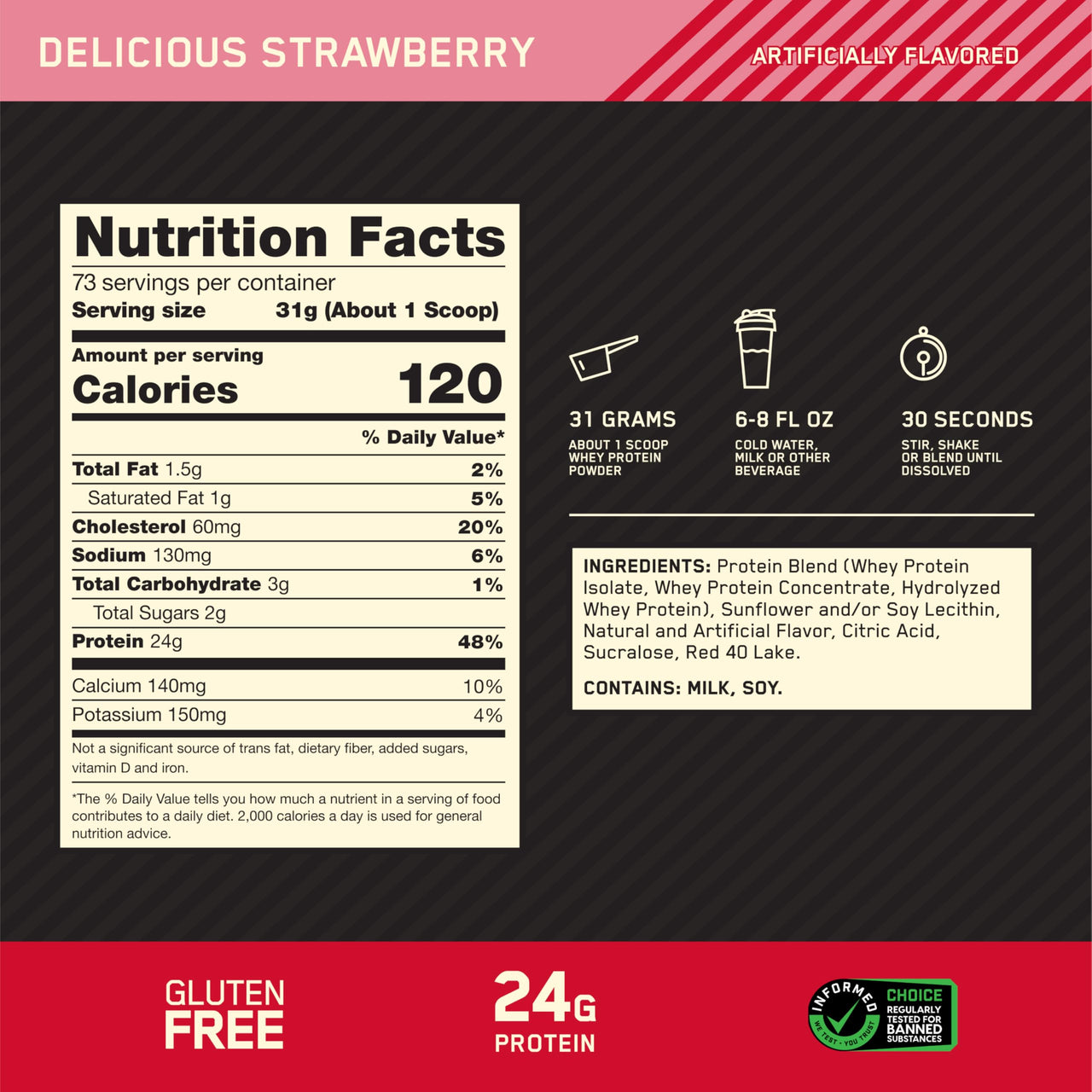 Optimum Nutrition Gold Standard 100% Whey Protein Powder, Delicious Strawberry, 5 Pound (Packaging May Vary)