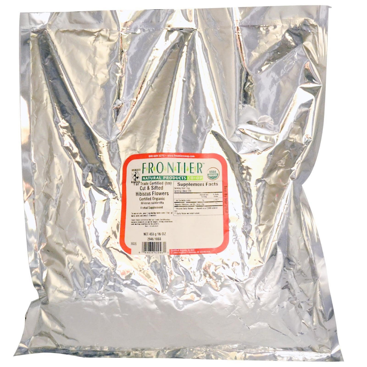 Frontier Co-op Hibiscus Flowers, Cut and Sifted, Certified Organic, Fair Trade Certified, Kosher | 1 lb. Bulk Bag | Hibiscus sabdariffa