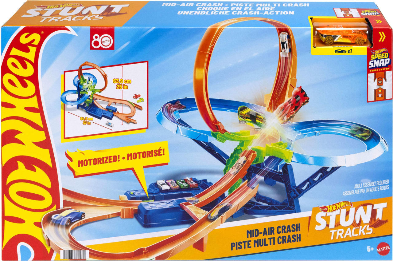 Hot Wheels Stunt Track Mid-Air Crash & 1:64 Scale Die-Cast Toy Car