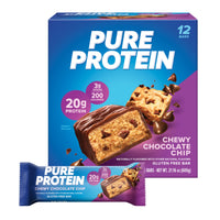 Thumbnail for Pure Protein Chewy Chocolate Chip Protein Bars – 20g Protein, 3g Sugar, 190 Calories (12 count) Low Sugar* High Protein Snack - Gluten Free - Perfect for a Healthy Snack