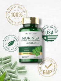 Thumbnail for Carlyle Moringa Oleifera Supplement | 180 Capsules | Complete Green Superfood for Women and Men | Non-GMO and Gluten Free | from Moringa Leaf Powder