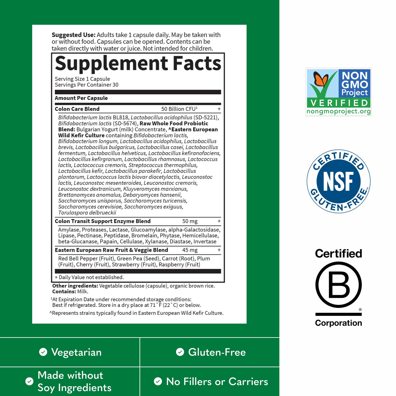 Garden of Life Raw Probiotics Colon Care - 50 Billion Live Cultures - Dietary Supplement to Support Regular, Comfortable Movements - 30 Vegetarian Capsules