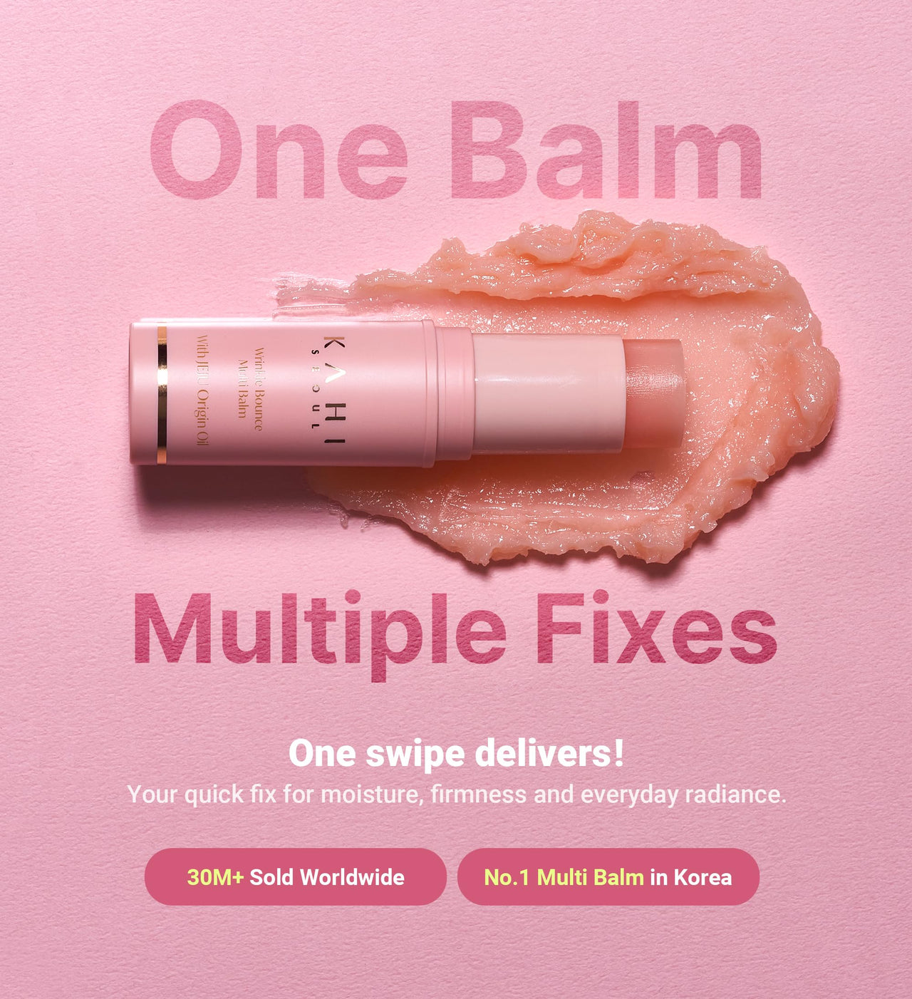 KAHI Wrinkle Bounce Multi Balm - DUO EDITION | All-in-One Hydrating Balm Eye Cream Make Up Base & Moisture Stick | Daily Moisturizer Stick with Salmon-derived sodium DNA (0.32 oz - Pack of 2)