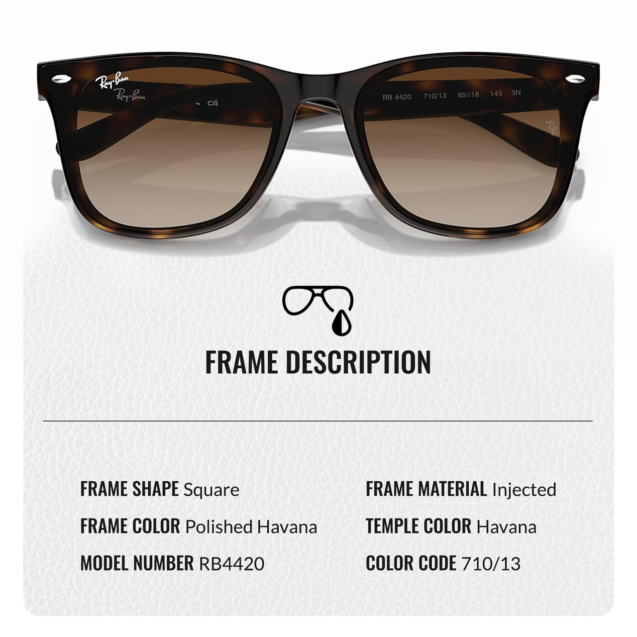 Ray-Ban RB4420 Square Shaped Non-Polarized Sunglasses for Men & Women – Includes Official RAYBAN Eyewear Kit – Ideal Formal & Casual Wear Sunglasses – Brown Lens