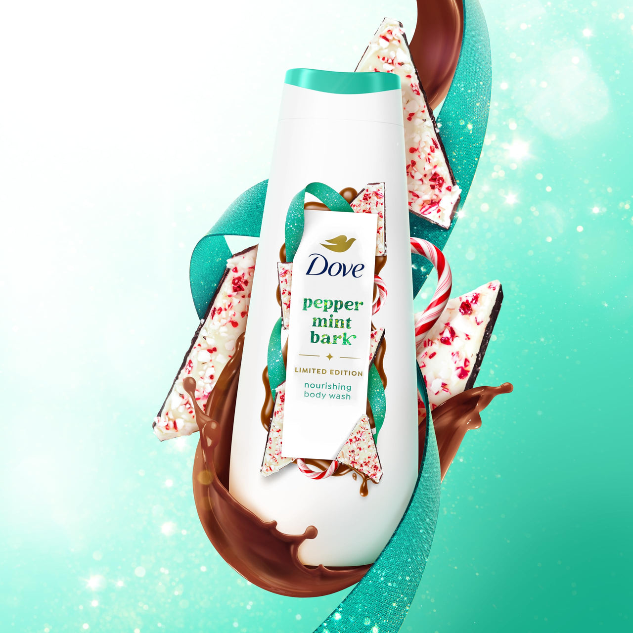 Dove Limited Edition Holiday Treats Body Wash Peppermint Bark for Deep Nourishment 20 oz (Pack of 2)