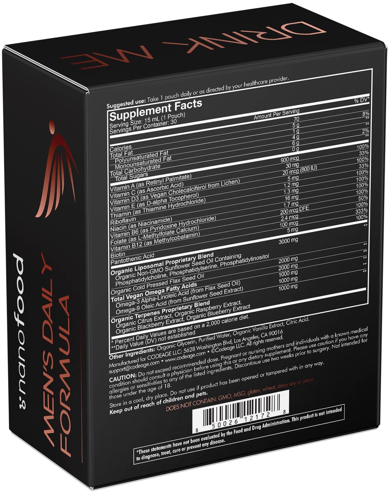 Codeage Daily Men Liquid Vitamins Supplement - Liposomal Multivitamin A, B, C, D, E, Biotin, Omega-3 & Omega-9 - Folate, Niacin, BlackBerry, Vegan - Sugar-Free & Non-GMO - 30 Pouches