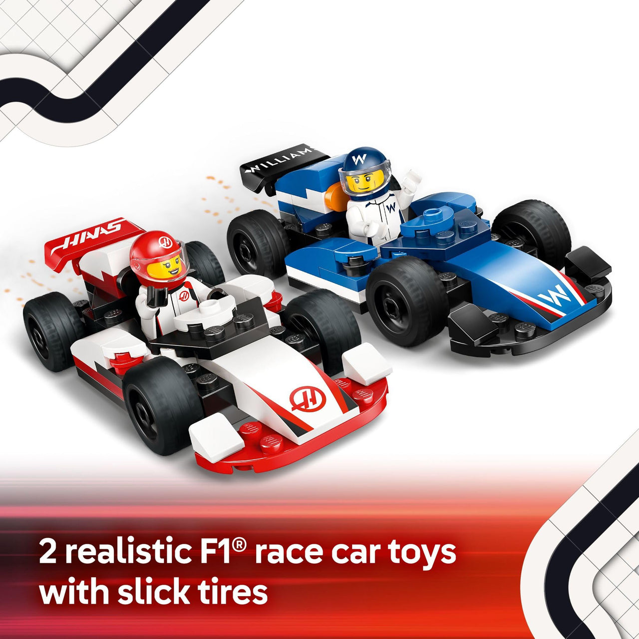 LEGO City F1 Williams Racing & Haas F1 Race Car Toys - Car Building Toy Set for Kids, Boys and Girls, Ages 4+ - Preschool Toy for Fans - Gift Idea for Birthdays - 60464