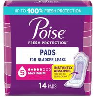 Thumbnail for Poise Incontinence & Postpartum Pads for Bladder Leaks, 5 Drop Maximum Absorbency, Regular Length, 14 Count, Packaging May Vary