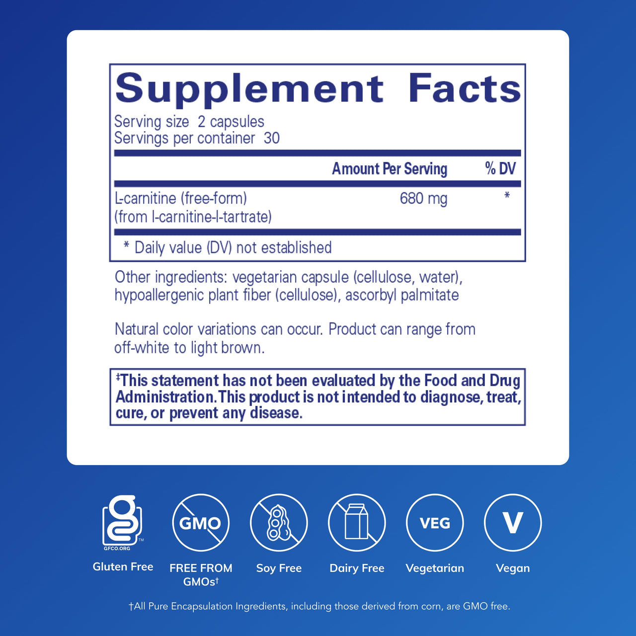 Pure Encapsulations L-Carnitine | Hypoallergenic Supplement for Cardiovascular and Endurance Support* | 60 Capsules