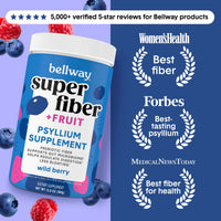 Thumbnail for Bellway Super Fiber Powder + Fruit, Sugar Free Organic Psyllium Husk Powder Fiber Supplement for Regularity, Bloating Relief & Digestive Health, Plant-Based, Wild Berry (50 Servings)