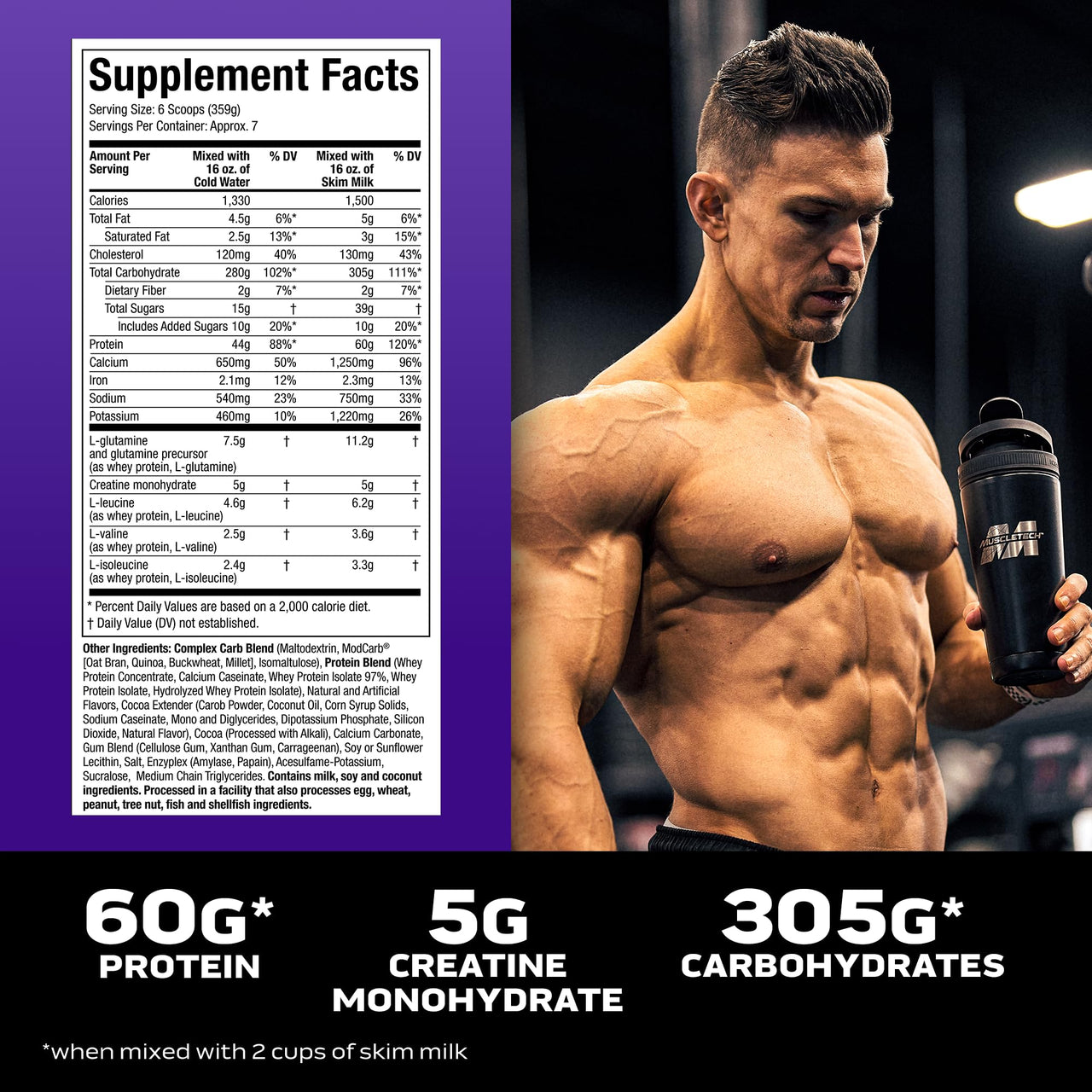 MuscleTech High Protein Mass Gainer for Men & Women - Protein Powder Shakes for Weight Gain, Muscle Building & Recovery with Creatine Monohydrate - Chocolate Fudge Brownie, 5.15 Pound