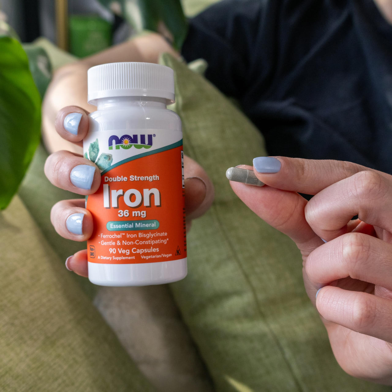 NOW Supplements, Iron 36 mg, Double Strength, Non-Constipating*, Essential Mineral, 90 Veg Capsules