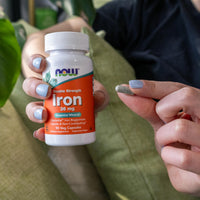 Thumbnail for NOW Supplements, Iron 36 mg, Double Strength, Non-Constipating*, Essential Mineral, 90 Veg Capsules