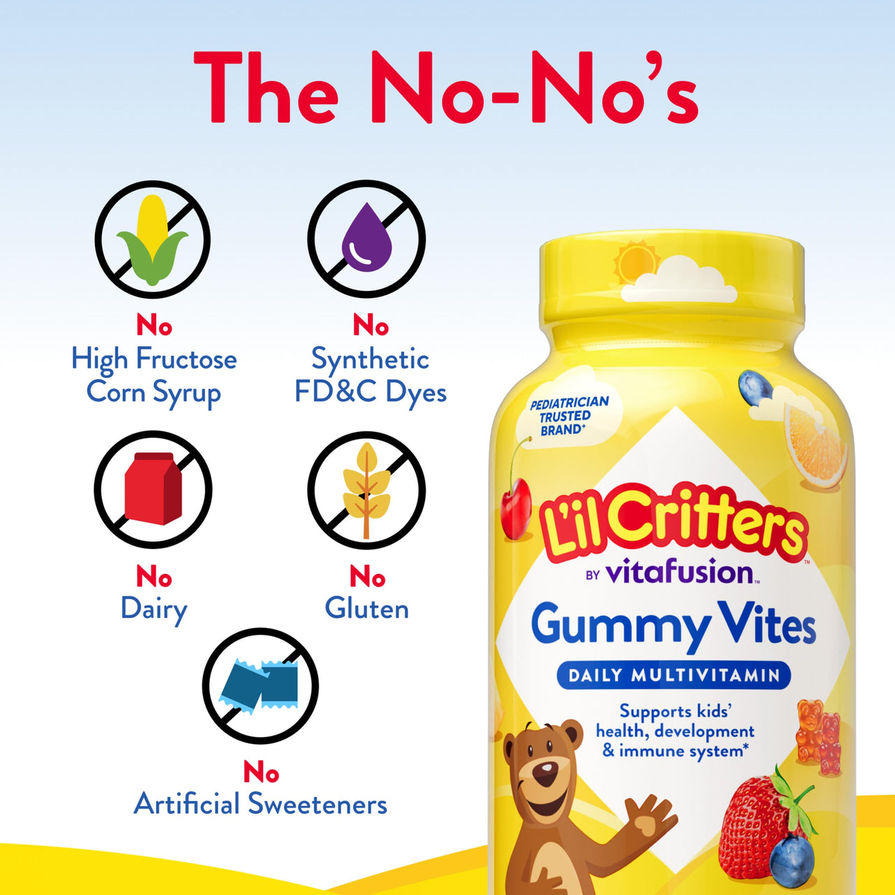 Lâ€™il Critters Gummy Vites Daily Gummy Multivitamin for Kids, Vitamin C, D3 for Immune Support Cherry, Strawberry, Orange, Pineapple and Blueberry Flavors, 70 Count Gummies
