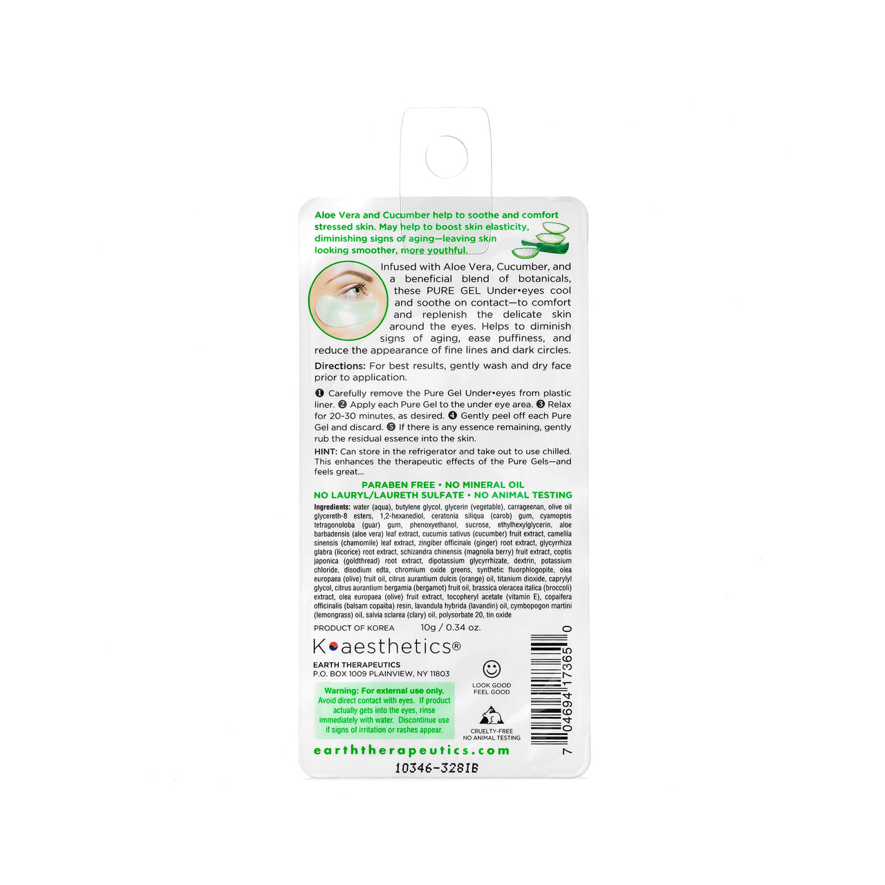 Earth Therapeutics Pure Gel Underâ€¢Eye - Aloe Vera - 1 pair