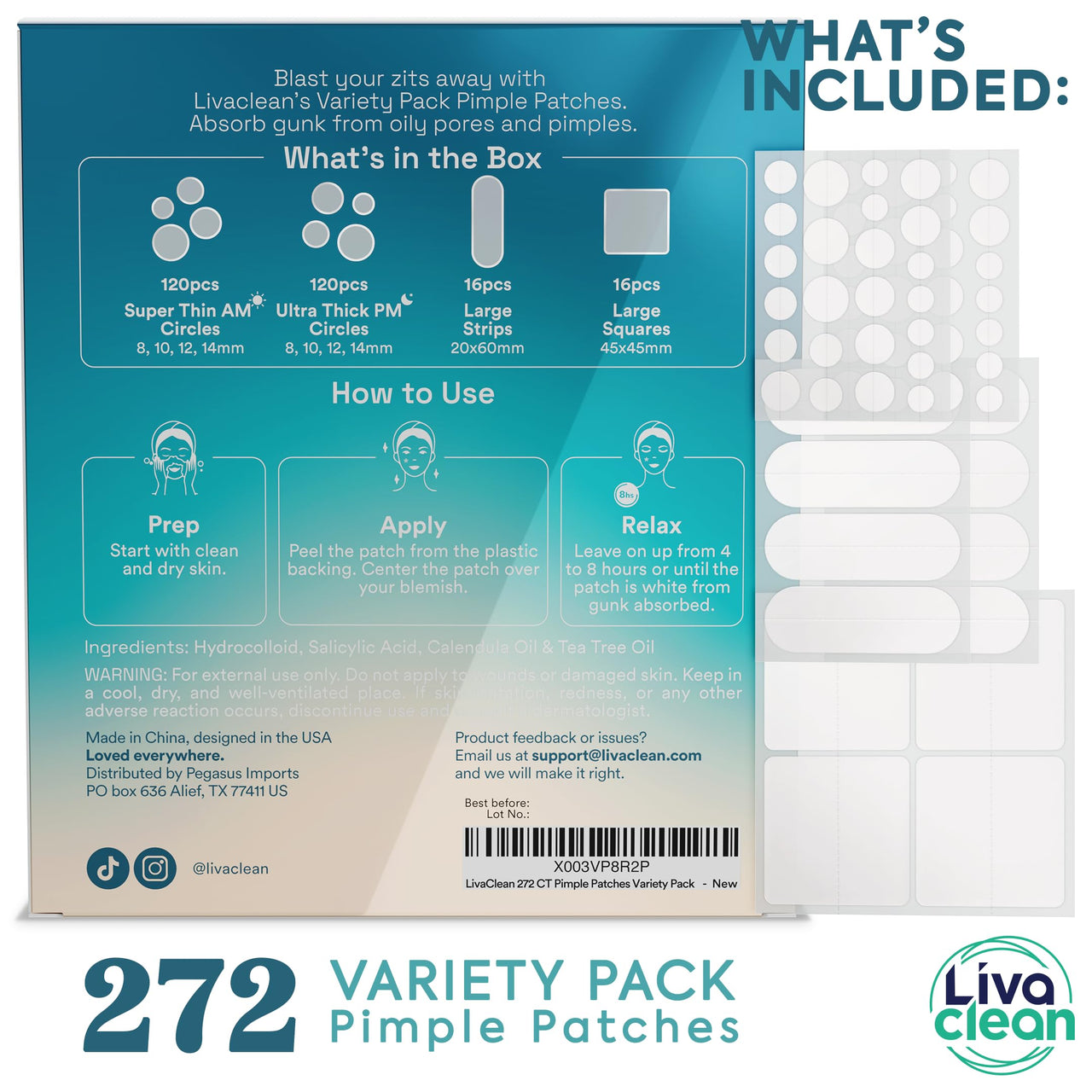 272 CT Large Pimple Patches for Face - Variety Pack Zit Patches w/ Salicylic Acid, Tea Tree, Calendula Oil - Pimple Patches Large Acne Patches for Face and Body - Dark Spot Patches