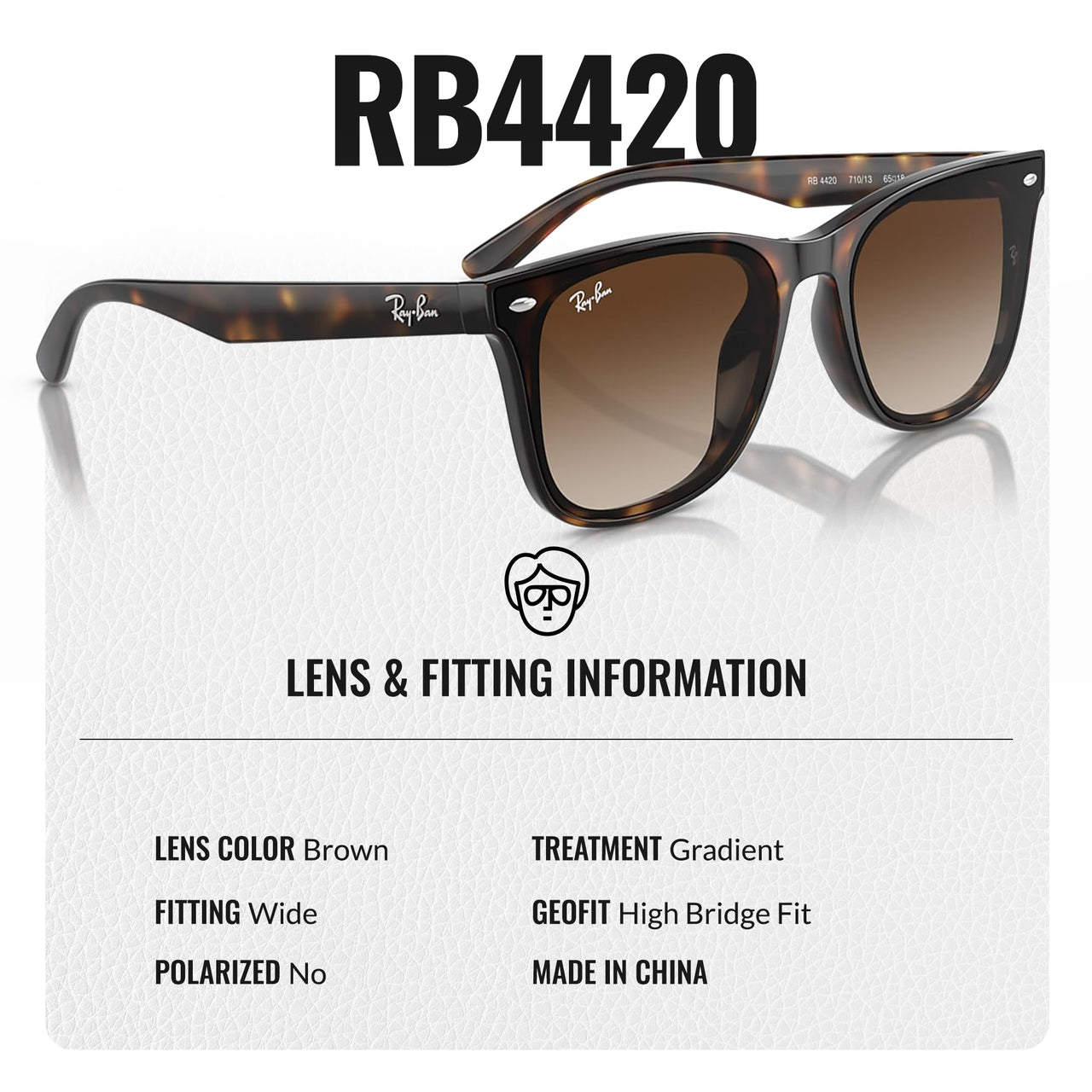 Ray-Ban RB4420 Square Shaped Non-Polarized Sunglasses for Men & Women – Includes Official RAYBAN Eyewear Kit – Ideal Formal & Casual Wear Sunglasses – Brown Lens