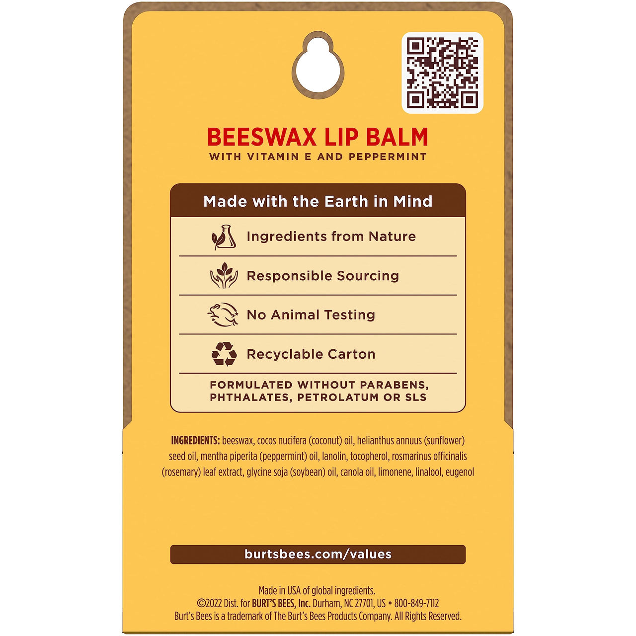 Burt's Bees Lip Balm - Original Beeswax, Lip Moisturizer With Responsibly Sourced Beeswax, Tint-Free, Natural Origin Conditioning Treatment, 2 Tubes, 0.15 oz.