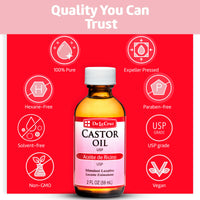 Thumbnail for De La Cruz Castor Oil - 100% Pure Expeller Pressed Castor Oil for Nourishing Skin, Hair, Eyelashes, and Eyebrows - Natural Laxative USP Grade, 2 FL Oz (2 Bottles)