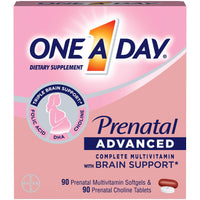 Thumbnail for One A Day Women’s Prenatal Advanced Complete Multivitamin with Brain Support* with Choline, Folic Acid, Omega-3 DHA & Iron for Pre, During and Post Pregnancy, 90+90 Count, (180 Count Total Set)