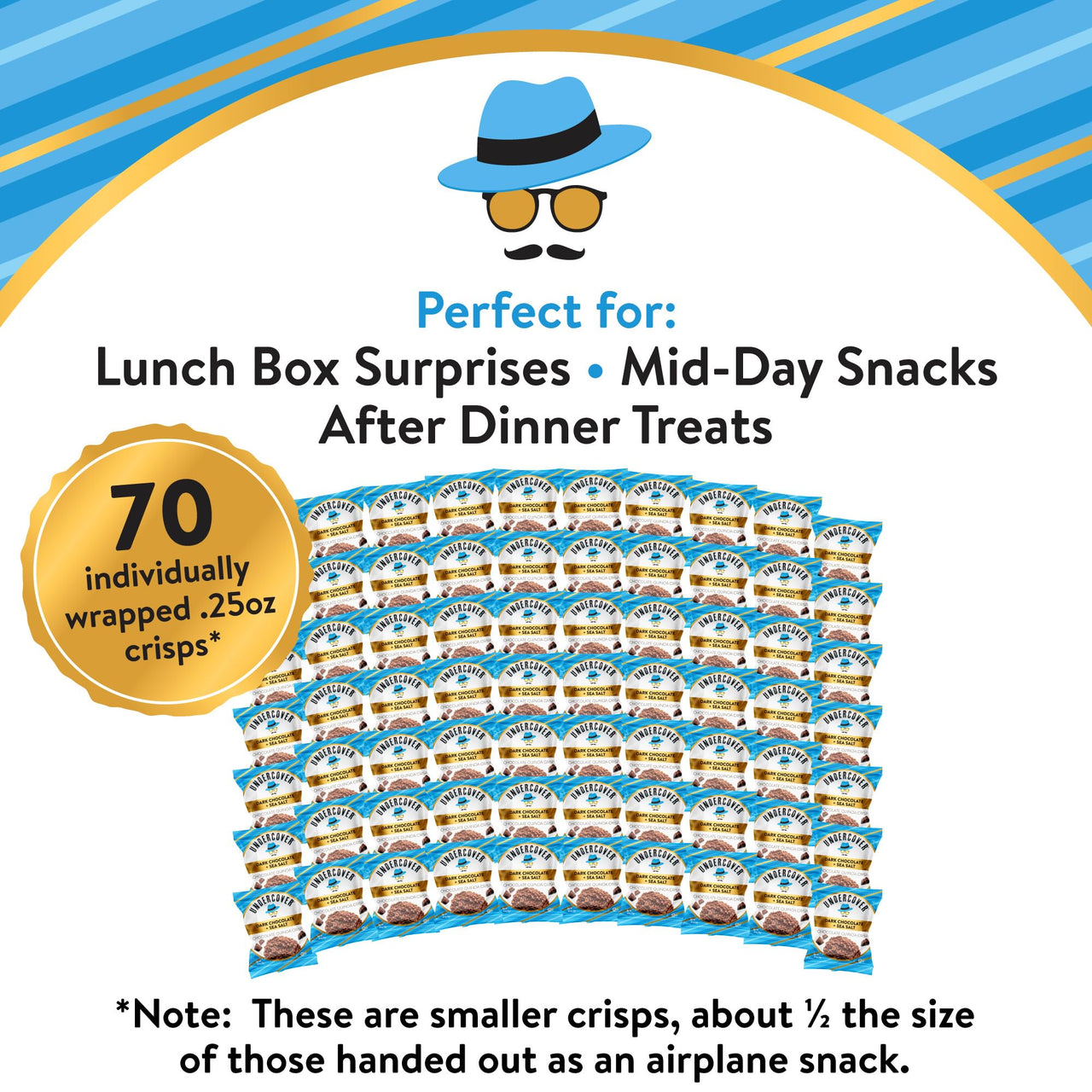 Undercover Snacks Chocolate Quinoa Crisps Snacks - Dark Chocolate + Sea Salt | 70-Count, Individually Wrapped Crisps | Gluten Free, Nut-Free, Allergen Friendly, Kosher, Plant-Based, NOT AIRLINE SIZE