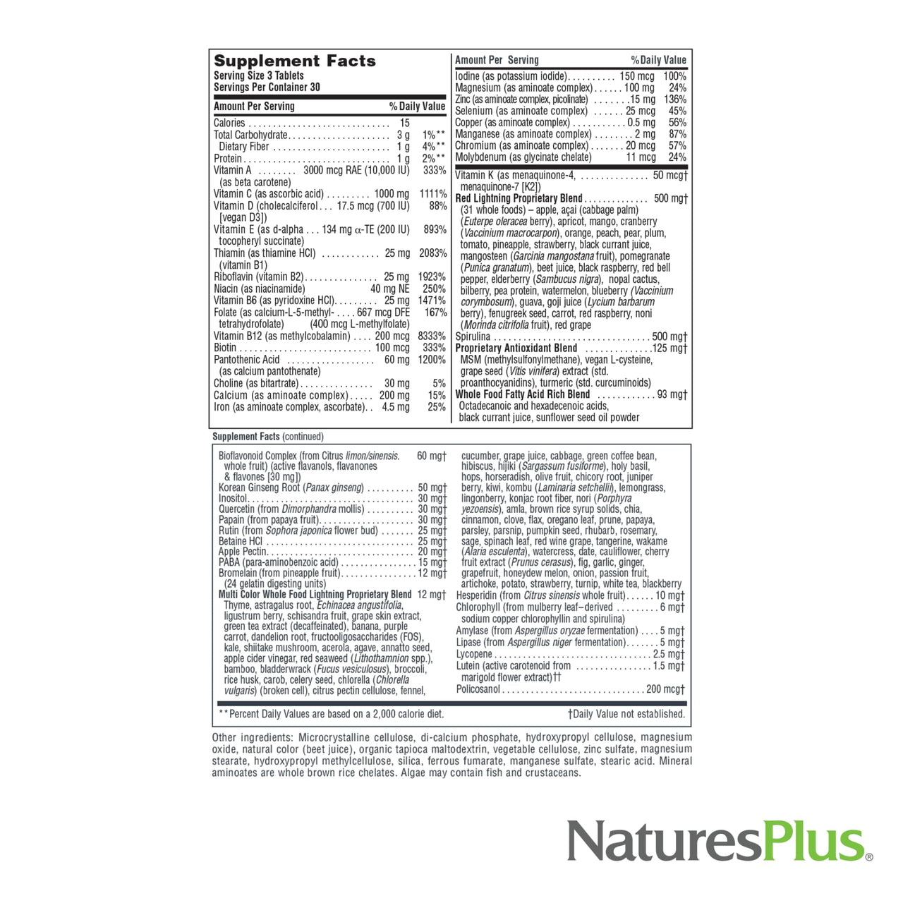 NaturesPlus Source of Life Green & Red Multivitamin - 90 Tablets - with Concentrated Whole Foods - Vegetarian, Gluten Free - 30 Servings