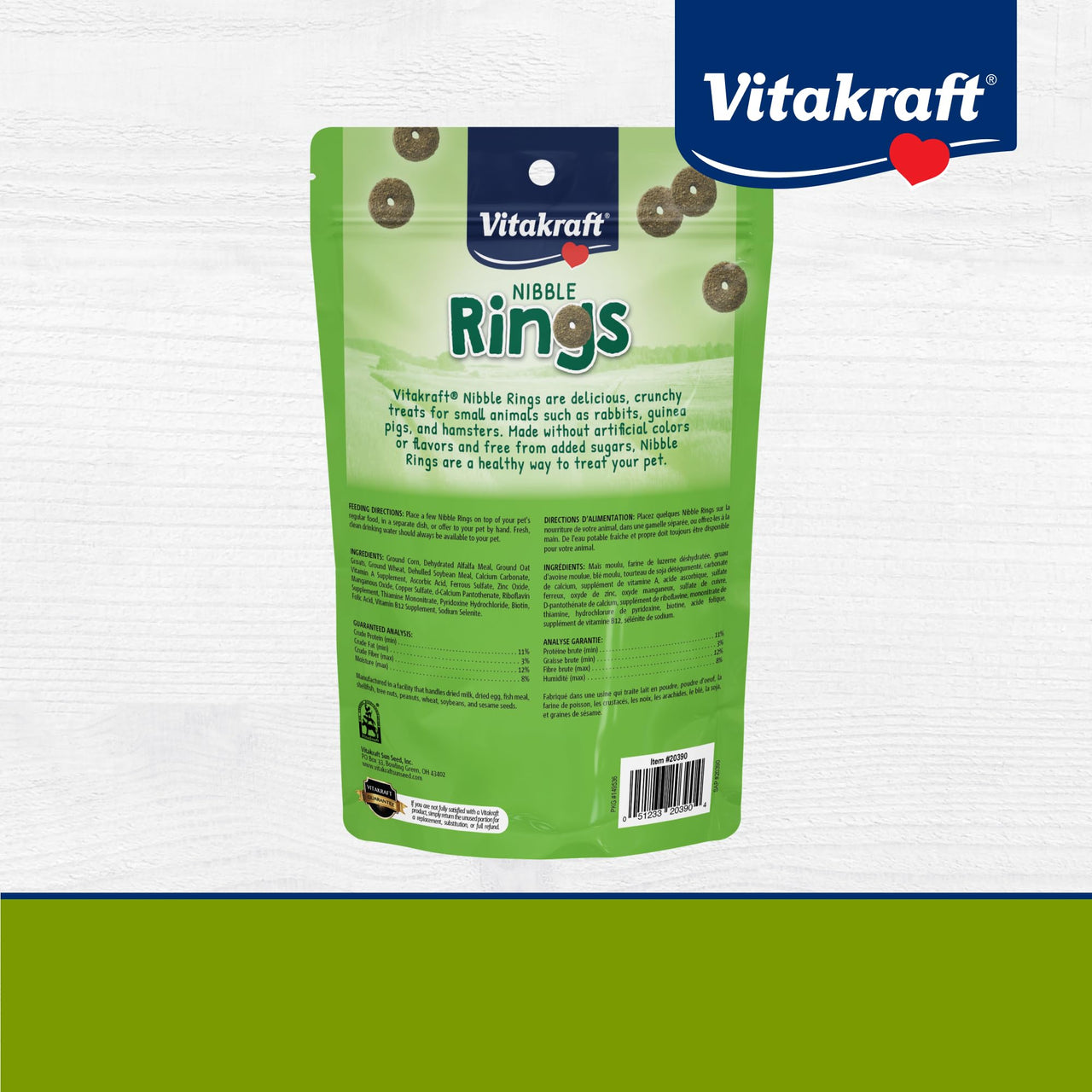 Vitakraft Nibble Rings Small Animal Treat, 10.6 oz Healthy Crunchy Snack for Rabbits, Guinea Pigs, Hamsters & Other Small Pets, Wholesome Wheat & Alfalfa, Added Vitamins & No Artificial Flavors