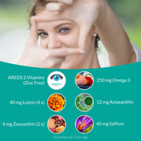 Thumbnail for UpNourish AREDS 2 Plus Eye Vitamin Supplement, AREDS 2 Zinc Free Formula with Lutein, Zeaxanthin, Saffron, Astaxanthin & DHA - 120 softgels
