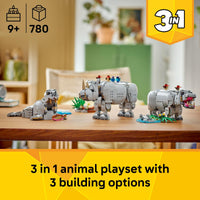 Thumbnail for LEGO Creator 3 in 1 Wild Animals: Majestic Rhino with Birds Building Toys for Kids - Safari Pretend Play Toys for Girls & Boys, Ages 9+ - Gift for Birthdays - 31171