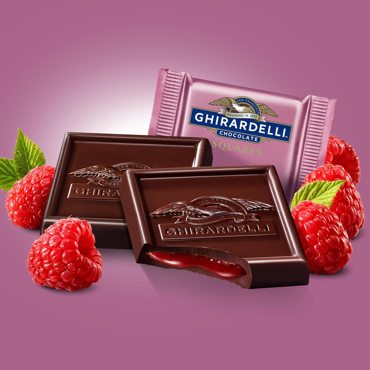 GHIRARDELLI Dark Chocolate Raspberry Squares, 5.32 Oz Bag (Pack of 6)