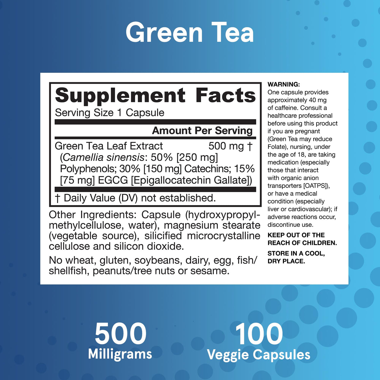 Jarrow Formulas Green Tea Herbal Antioxidant 500 mg, Dietary Supplement, Cardiovascular and Immune Health, 100 Capsules, 100 Day Supply
