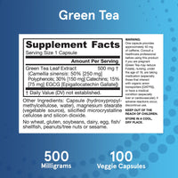 Thumbnail for Jarrow Formulas Green Tea Herbal Antioxidant 500 mg, Dietary Supplement, Cardiovascular and Immune Health, 100 Capsules, 100 Day Supply
