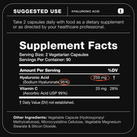 Thumbnail for Ultra High Purity Hyaluronic Acid Capsules - 95%+ Highly Purified and Highly Bioavailable - 275mg Formula - Non-GMO Fermentation - High Strength with Vitamin C - 180 Capsules
