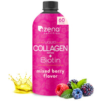 Thumbnail for Zena Nutrition Liquid Collagen for Women & Men (Type 1 & 3) & 5000mcg Biotin, 2500mg Verisol Bioactive Collagen Peptides, Hair, Skin, Nail Supplement, Mixed Berry Colageno, 60 Servings, 20.3 fl oz