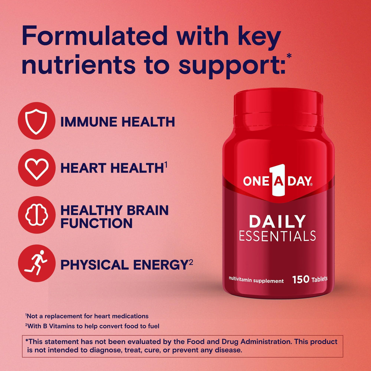 One A Day Daily Essentials, Multivitamin for Women & Men, Supports Healthy Brain and Muscle Function and Immune Health, Adult Multivitamin with Vitamin D, E and Vitamin B12, 150 Count