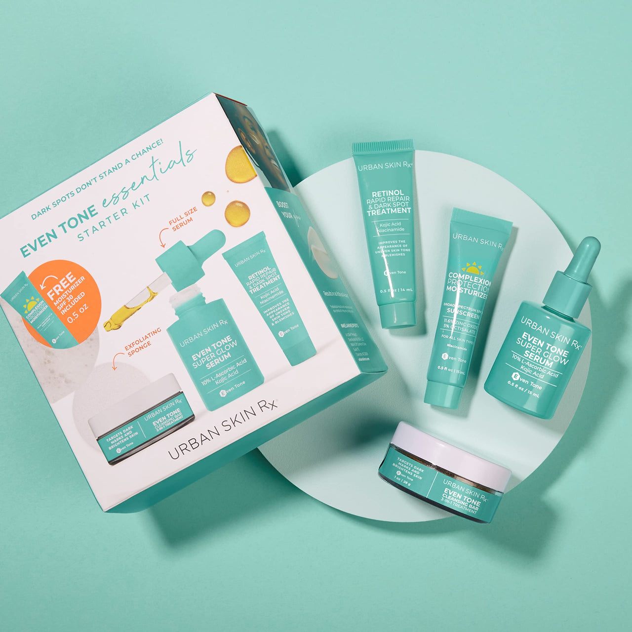 Urban Skin Rx® Even Tone Essentials Daily Regimen Starter Kit, Includes 3-in-1 Cleansing Bar, Super Glow Serum, Retinol Rapid Repair & Dark Spot Treatment + Complexion Protection SPF 30 Moisturizer