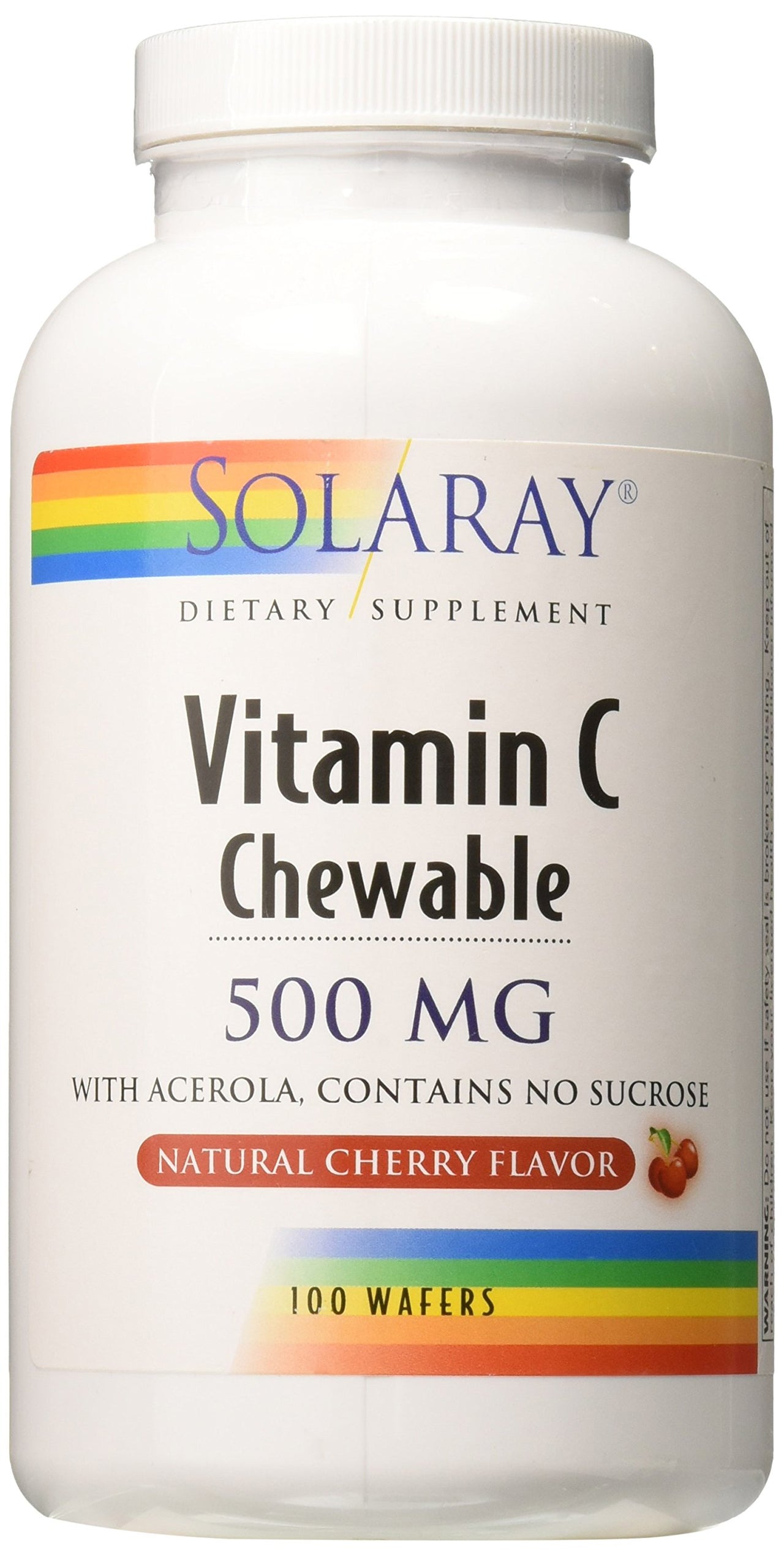 SOLARAY Chewable Vitamin C 500 mg, Natural Cherry Flavor with Natural Sweeteners, Antioxidant and Immune Support Supplement with Whole Food Base, 60-Day Guarantee, 100 Servings, 100 Chewables