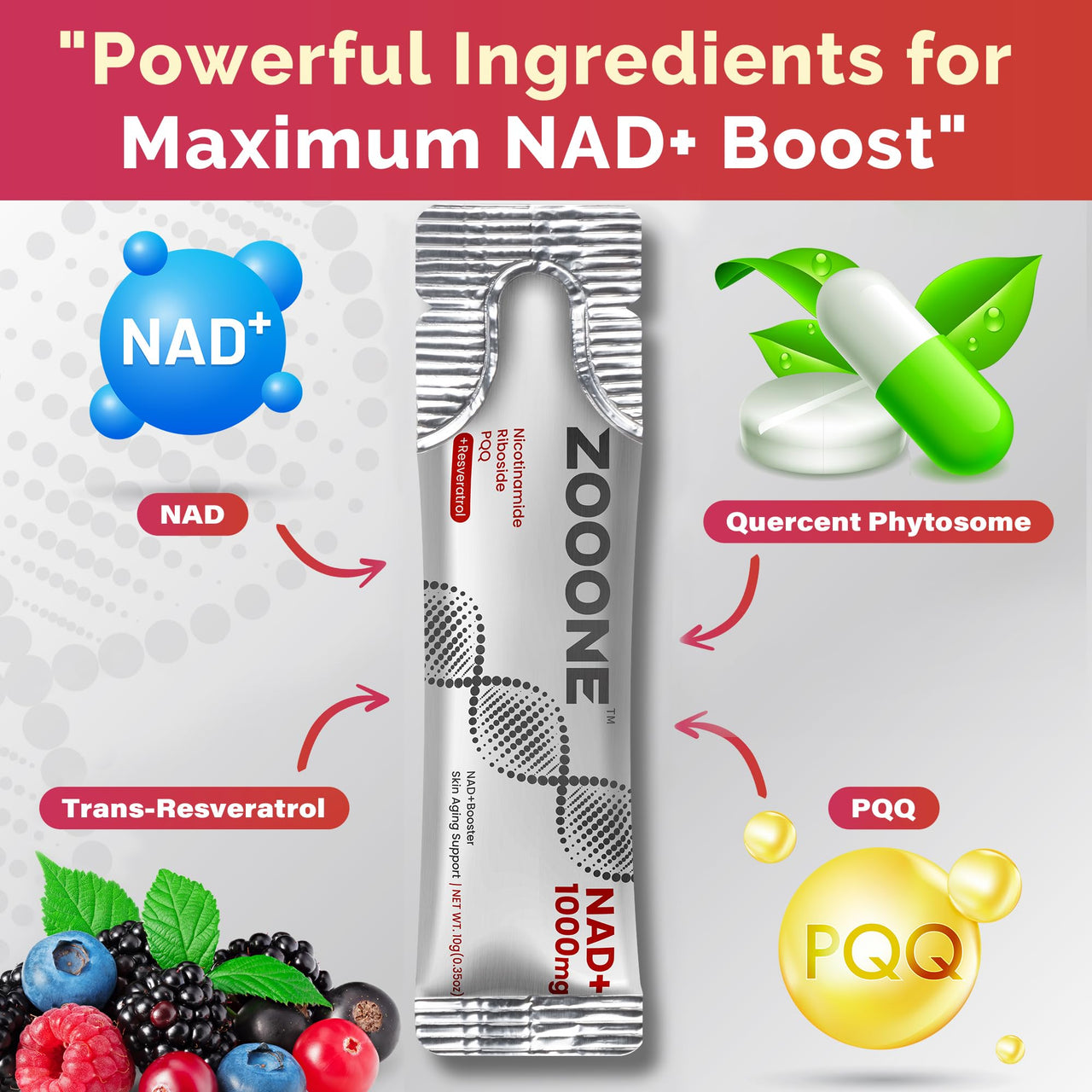 zooone- NAD+ Supplement 30pcs, Premium Nicotinamide Riboside & Resveratrol, DNA Repair & Healthy Aging? Advanced NAD Supplement for Men & Women, Boosts Cellular Energy.