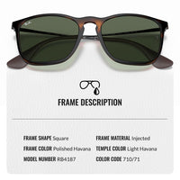 Thumbnail for Ray-Ban RB4187 CHRIS Square Shaped Non-Polarized Sunglasses for Men – Includes Official RAYBAN Eyewear Kit – Ideal Formal & Casual Wear Sunglasses – Dark Green Lens