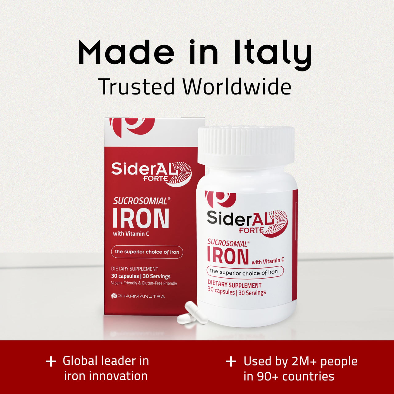SiderAL Forte Sucrosomial Iron Supplement for Women and Men - Clinically Proven to Increase Levels without Side Effects, Gentle on Stomach, 7x Higher Absorption for Anemia & Energy, Vitamin C, 30ct