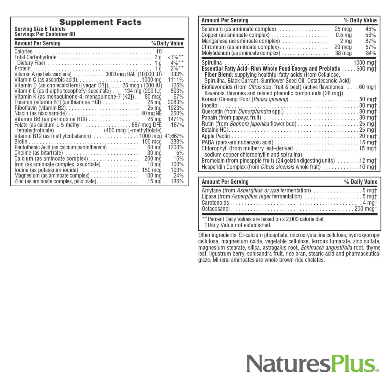 NaturesPlus Source of Life - 360 Mini-Tabs - Multivitamin & Mineral Supplement - Supports Natural Energy & Overall Well-Being - Gluten Free, Vegetarian - 60 Servings