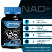 Thumbnail for WELLNESS LABSRX Liposomal NAD Supplement, 1500mg - USA Made, NAD Resveratrol Supplement for Women and Men, NAD+ Support Cellular Health, Energy & Anti Aging - 90 Count
