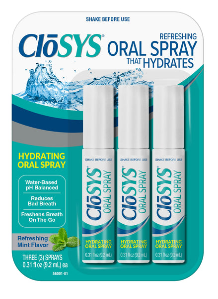 CloSYS Oral Breath Spray, Sugar Free Mouth Spray for Bad Breath, pH Balanced Mint Flavored 0.31oz (3 Count)