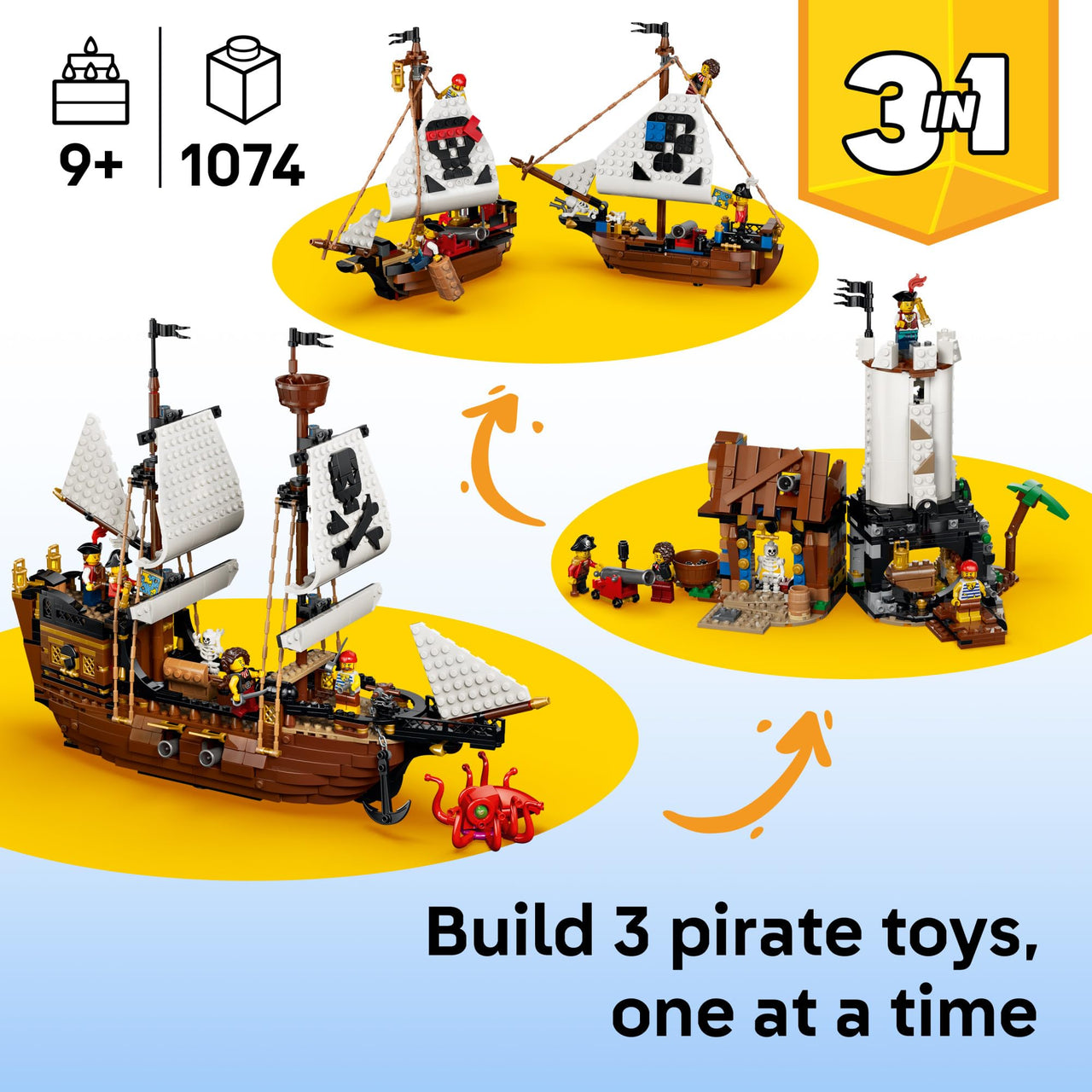 LEGO Creator 3 in 1 Iconic Pirate Ship Toy - Building Set for Boys & Girls, Ages 9+ - Includes 5 Minifigures - Gift for Kids' Birthdays - 31387