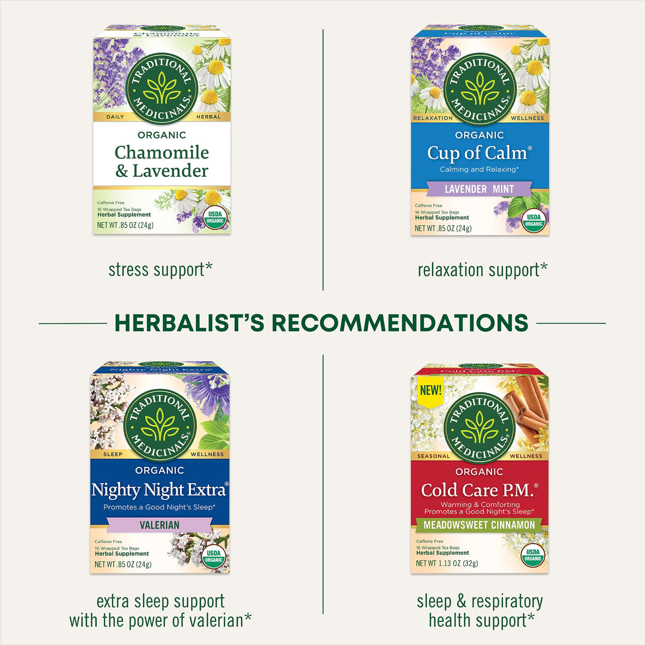 Traditional Medicinals Organic, Nighty Night Tea, Chamomile & Passionflower - Herbal Sleep Aid Teas - Kosher, Non-GMO, Caffeine-Free, Compostable - 16 Tea Bags