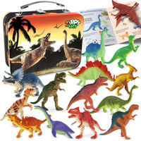 Thumbnail for Zippytots Dinosaur Toys for Kids 3-5-7-14 Realistic Plastic Dinosaur Figures with Metal Storage Box & Learning Booklet - Educational Dino Figure Toys for Boys Girls Toddlers